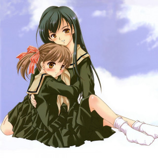 Anime girls sitting sky clouds - top free wallpaper for tablet