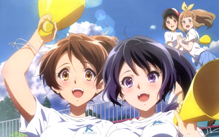 Girls yellow object man holding - two girl free wallpaper