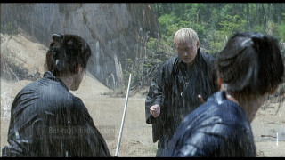 Couple people standing rain swords - epic scene free wallpaper