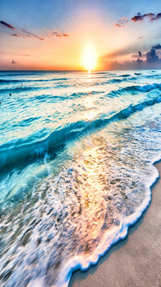 Beach waves sunset swimming person - free beach wallpaper for mobile