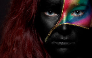 Woman colorful mask red hair 2 - a red hair free wallpaper for desktop