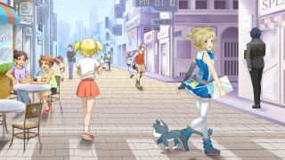 Cartoon woman walking dog sidewalk - the sidewalk free wallpaper