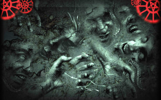 Reaching hands red lights black - eldritch free wallpaper