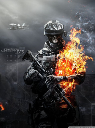 Soldier gun dark city flames - flame free wallpaper for mobile