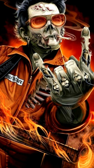 Skeleton flame jacket red glasses - holding free wallpaper for mobile