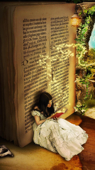 Girl sitting book light reading - a book free wallpaper for mobile