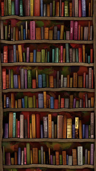 Bookshelf filled with books wooden - storybook illustration free wallpaper for mobile