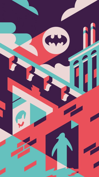 Batman symbol building red arrow - typographic free wallpaper for mobile