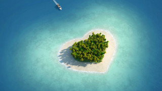 Heart shaped island ocean boat 2 - floating free wallpaper