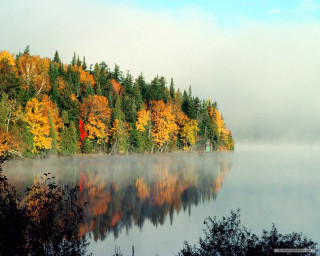 Lake autumn foliage fog trees - the air above free wallpaper