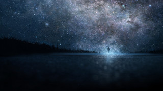 Person lake night sky stars - cosmic free wallpaper