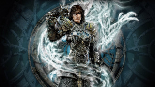 Woman armor sword ball blue - a circular design free wallpaper