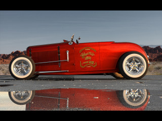 Red car parked road mountain 2 - ed roth free wallpaper