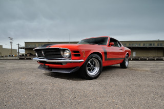 Red mustang parking lot cloudy - kodachrome free wallpaper for desktop