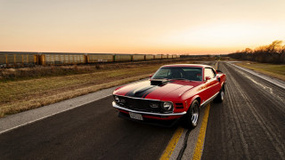 Red mustang country road sunset - the track free wallpaper