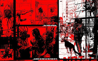 Red black poster man dog - bill sienkiewicz free wallpaper