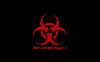 Red biohazard sign black background - biopunk free wallpaper