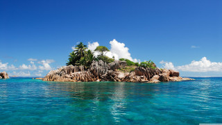 Small island palm trees ocean 13 - clear blue water free wallpaper