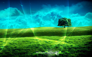 Green field tree sky clouds 4 - a sunbeam free wallpaper