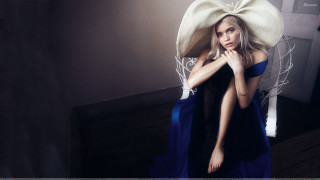 Woman blue dress big hat - a blue dress free wallpaper for desktop
