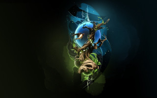 Stylized tree blue green background 2 - dark background free wallpaper