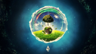 Tree rainbow boat water scenery - floating free wallpaper