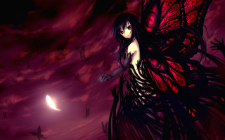 Night butterfly wings gothic anime - a half moon in the background free wallpaper