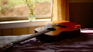 Guitar bed window vase flowers - a bed next free wallpaper