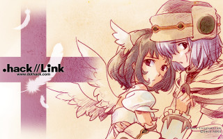 Anime characters wings pink background - a white cross free wallpaper