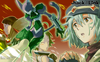 Anime characters group red background 3 - a caption free wallpaper