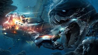 Alien attack ship ocean monster - a blue ocean free wallpaper
