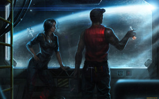 Man woman window spaceship distance - mass effect free wallpaper for desktop