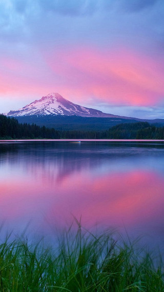 Mountain lake pink sky neo - beautiful landscape free wallpaper for mobile