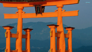 Large orange structure clock mountains 2 - japan daualset free wallpaper