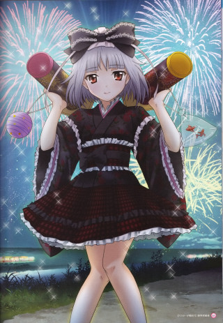 Girl dress bottle fireworks stars - free anime wallpaper