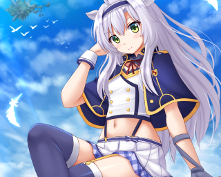 Anime girl white hair green 5 - overhead in the sky free wallpaper for desktop