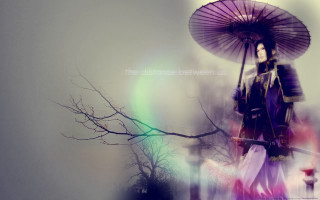 Woman parasol walking rain tree - chang daichien free wallpaper