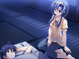 Anime couple bed blue light - a bed together free wallpaper