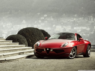 Red sports car road stairs - luxury free wallpaper