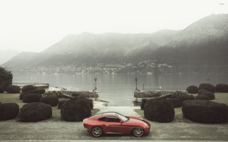 Red car lake bushes mountains - andreas gursky free wallpaper