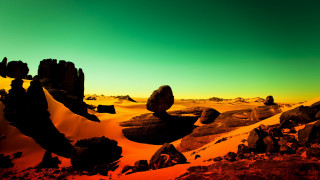 Desert landscape sunset dawn green - a green sky in the background free wallpaper