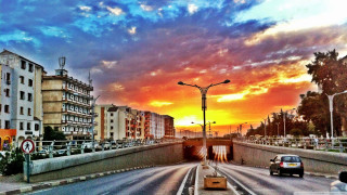 Car driving crosswalk sunset road - hdr free wallpaper