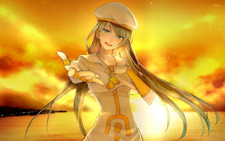 Woman white dress hat knife - a yellow sky free wallpaper