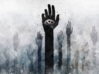 Hand reaching eye hand image 2 - dystopian art free wallpaper