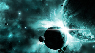 Space scene planets stars background 3 - a distant star in the foreground free wallpaper for desktop