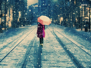 Woman walking umbrella snow night - a street holding free wallpaper