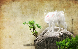 White wolf statue rock tree - a small tree free wallpaper