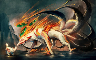 Dragon dog lake fire wings - fire free wallpaper for desktop