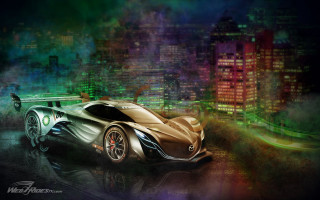 Futuristic car city night lights 3 - matte drawing free wallpaper for desktop