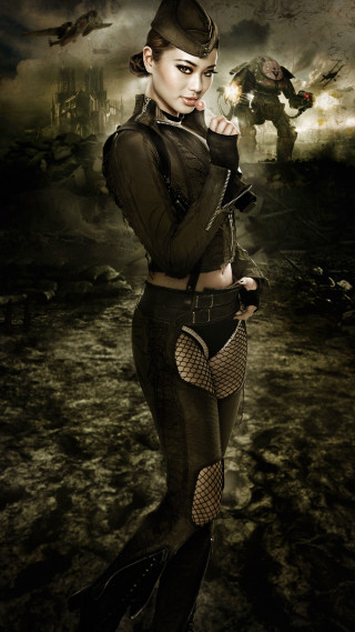 Woman black outfit helmet field - cyberpunk art free wallpaper for mobile